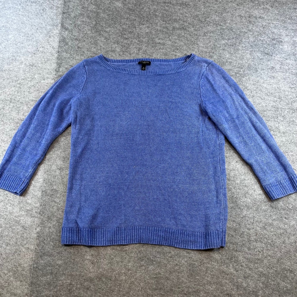 Talbots Womens 100% Linen Boat Neck Sweater Blue Coastal‎ Chic SP Small Petite
